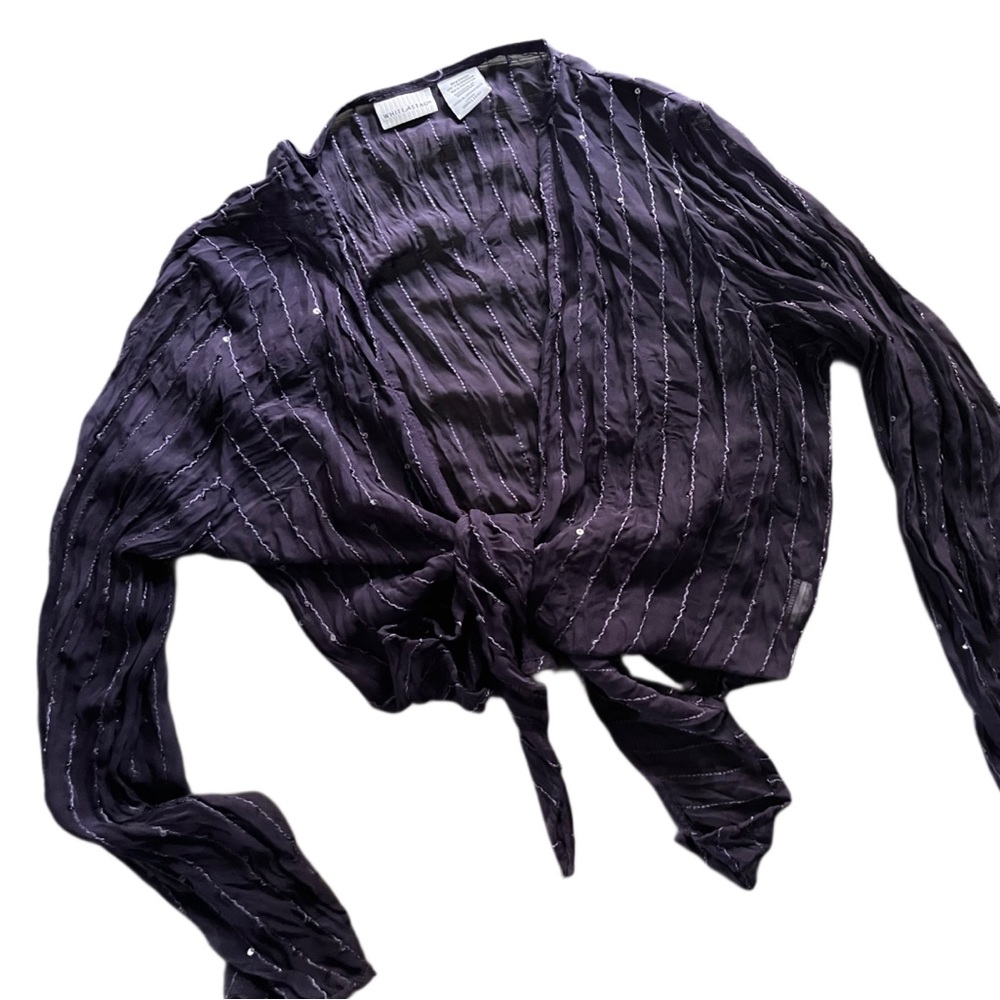 White Stag Purple Tie-Front Long Sleeve Top with Metallic Stripes